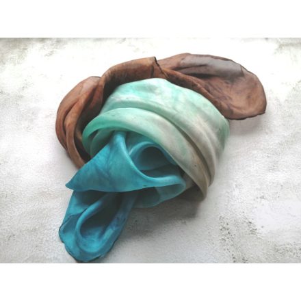 Balaton-part hernyóselyem női kendő, kék barna női selyemkendő