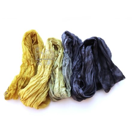Mustár és fekete valódi selyem hosszú sál gyűrt hernyóselyem